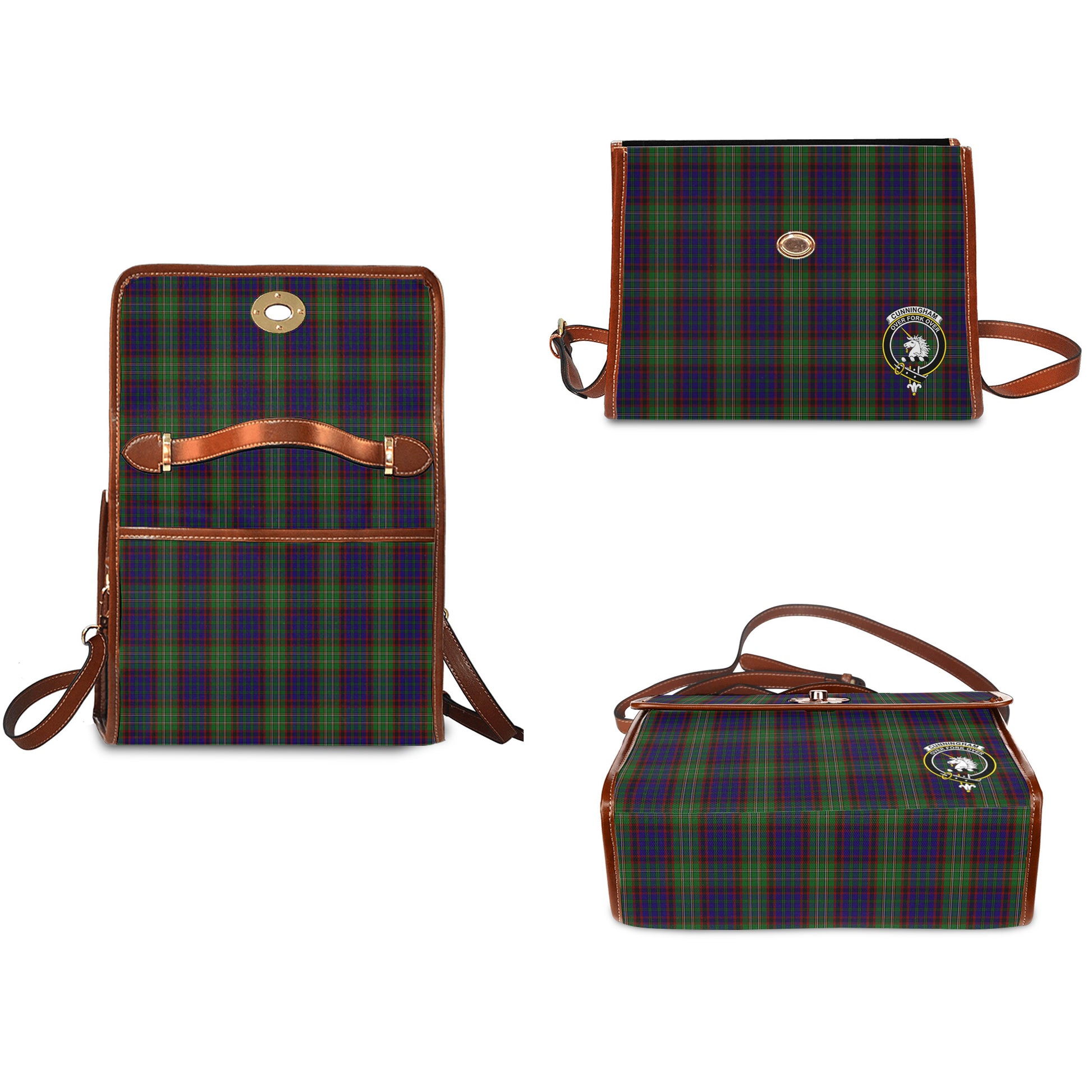 cunningham-hunting-tartan-leather-strap-waterproof-canvas-bag-with-family-crest