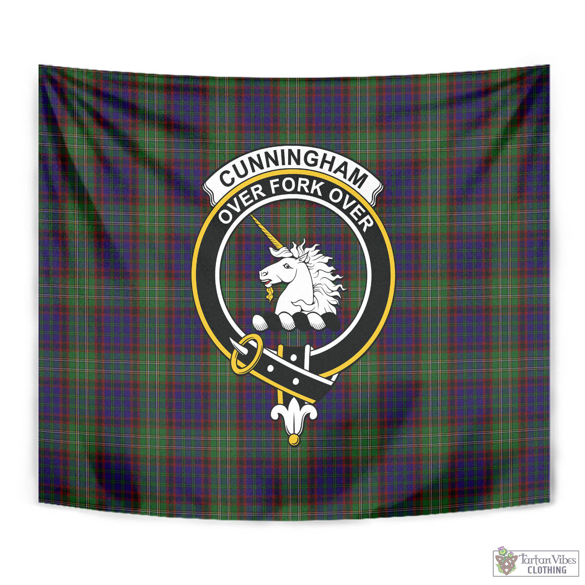 Tartan Vibes Clothing Cunningham Hunting Tartan Tapestry Wall Hanging and Home Decor for Room with Family Crest