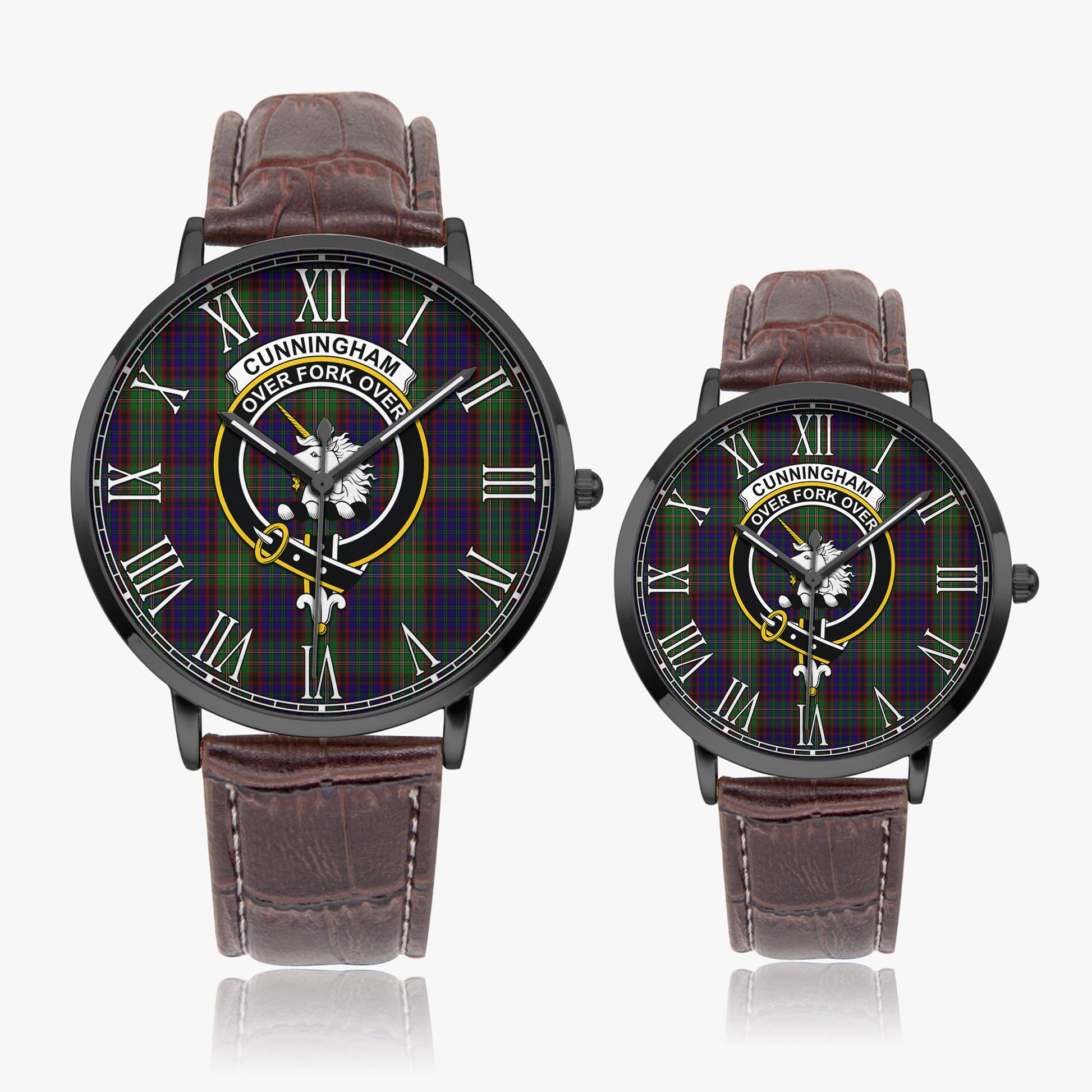 Cunningham Hunting Tartan Family Crest Leather Strap Quartz Watch - Tartanvibesclothing