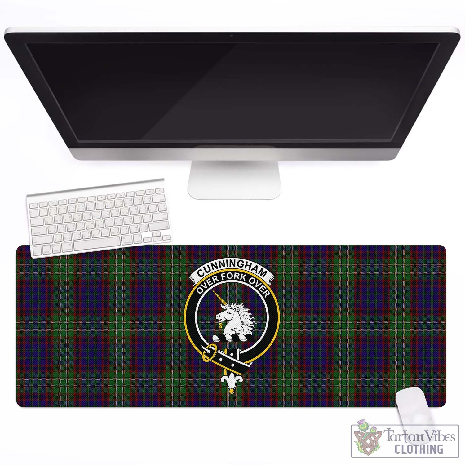 Tartan Vibes Clothing Cunningham Hunting Tartan Mouse Pad with Family Crest