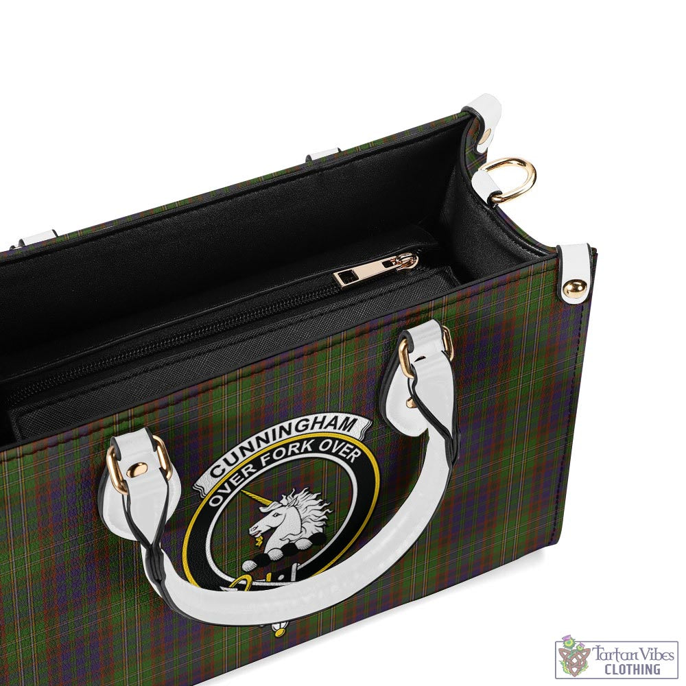 Tartan Vibes Clothing Cunningham Hunting Modern Tartan Luxury Leather Handbags with Family Crest