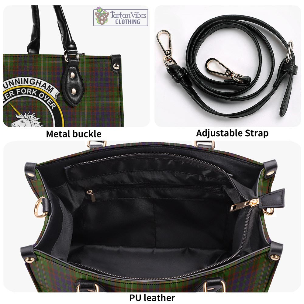 Tartan Vibes Clothing Cunningham Hunting Modern Tartan Luxury Leather Handbags with Family Crest