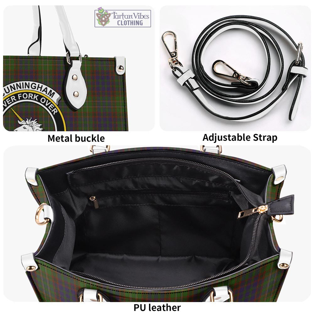 Tartan Vibes Clothing Cunningham Hunting Modern Tartan Luxury Leather Handbags with Family Crest