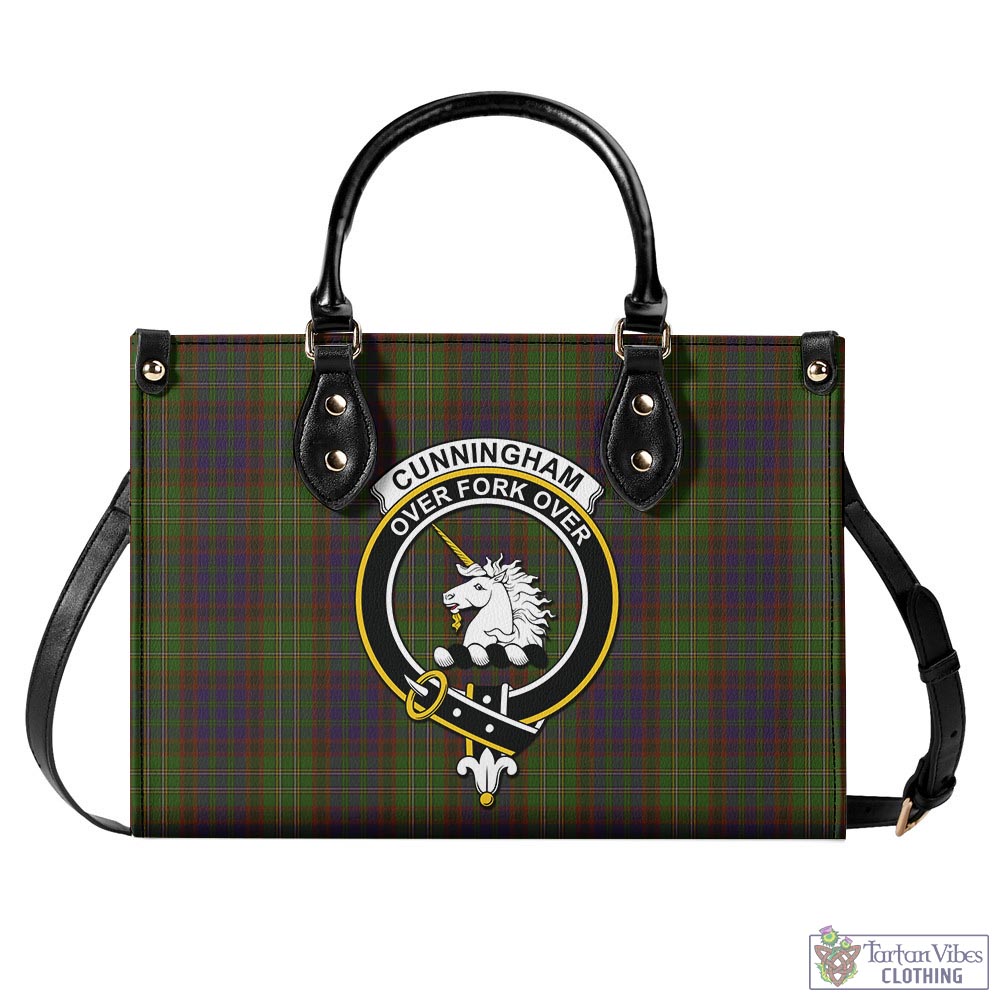 Tartan Vibes Clothing Cunningham Hunting Modern Tartan Luxury Leather Handbags with Family Crest