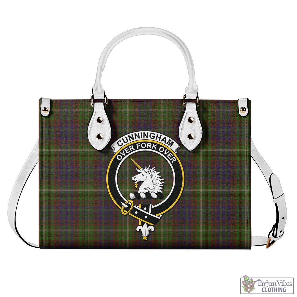 Tartan Vibes Clothing Cunningham Hunting Modern Tartan Luxury Leather Handbags with Family Crest