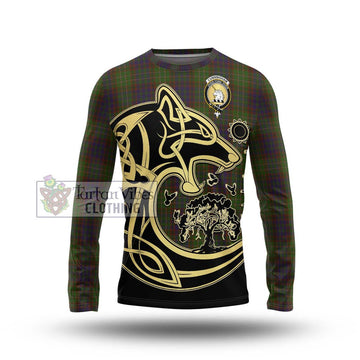 Cunningham Hunting Modern Tartan Long Sleeve T-Shirt with Family Crest Celtic Wolf Style