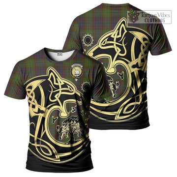 Cunningham Hunting Modern Tartan T-Shirt with Family Crest Celtic Wolf Style