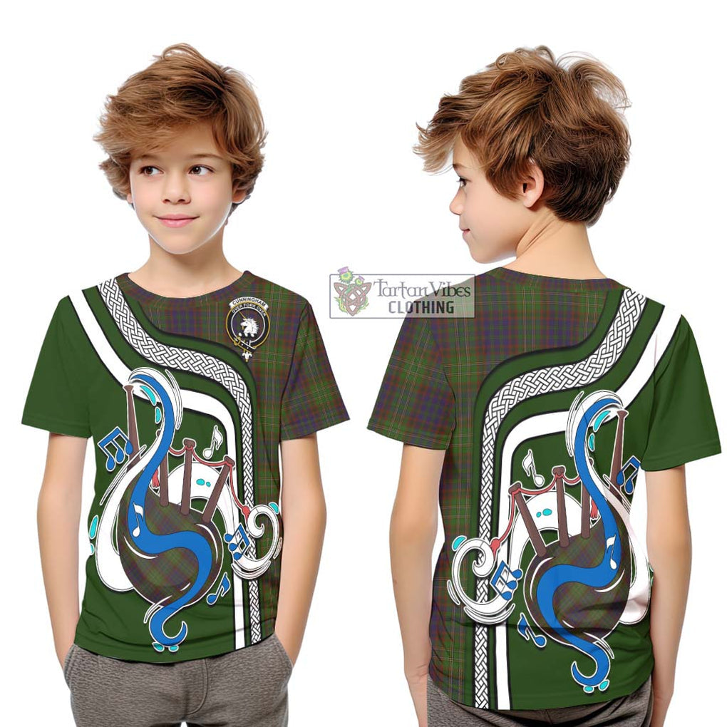 Tartan Vibes Clothing Cunningham Hunting Modern Tartan Kid T-Shirt with Epic Bagpipe Style