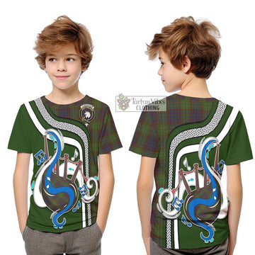 Cunningham Hunting Modern Tartan Kid T-Shirt with Epic Bagpipe Style