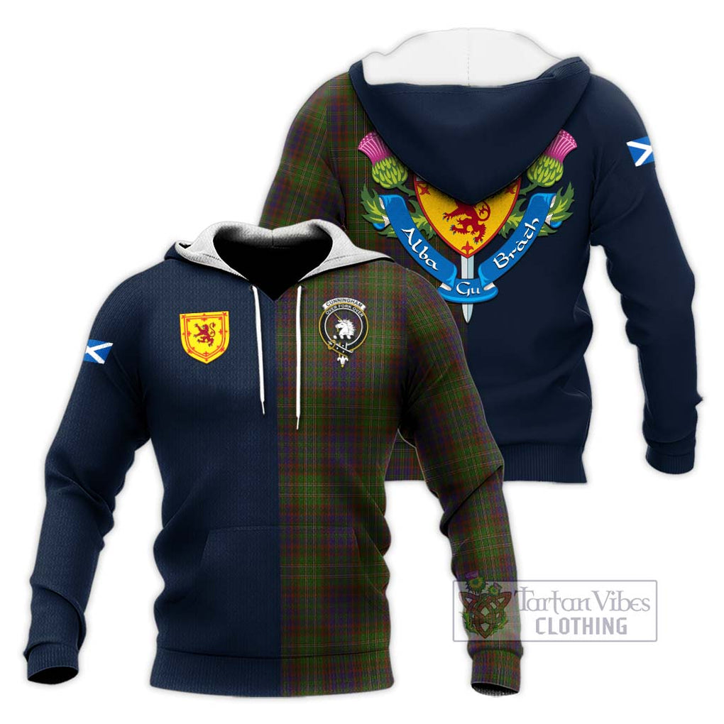 Tartan Vibes Clothing Cunningham Hunting Modern Tartan Knitted Hoodie with Scottish Lion Royal Arm Half Style