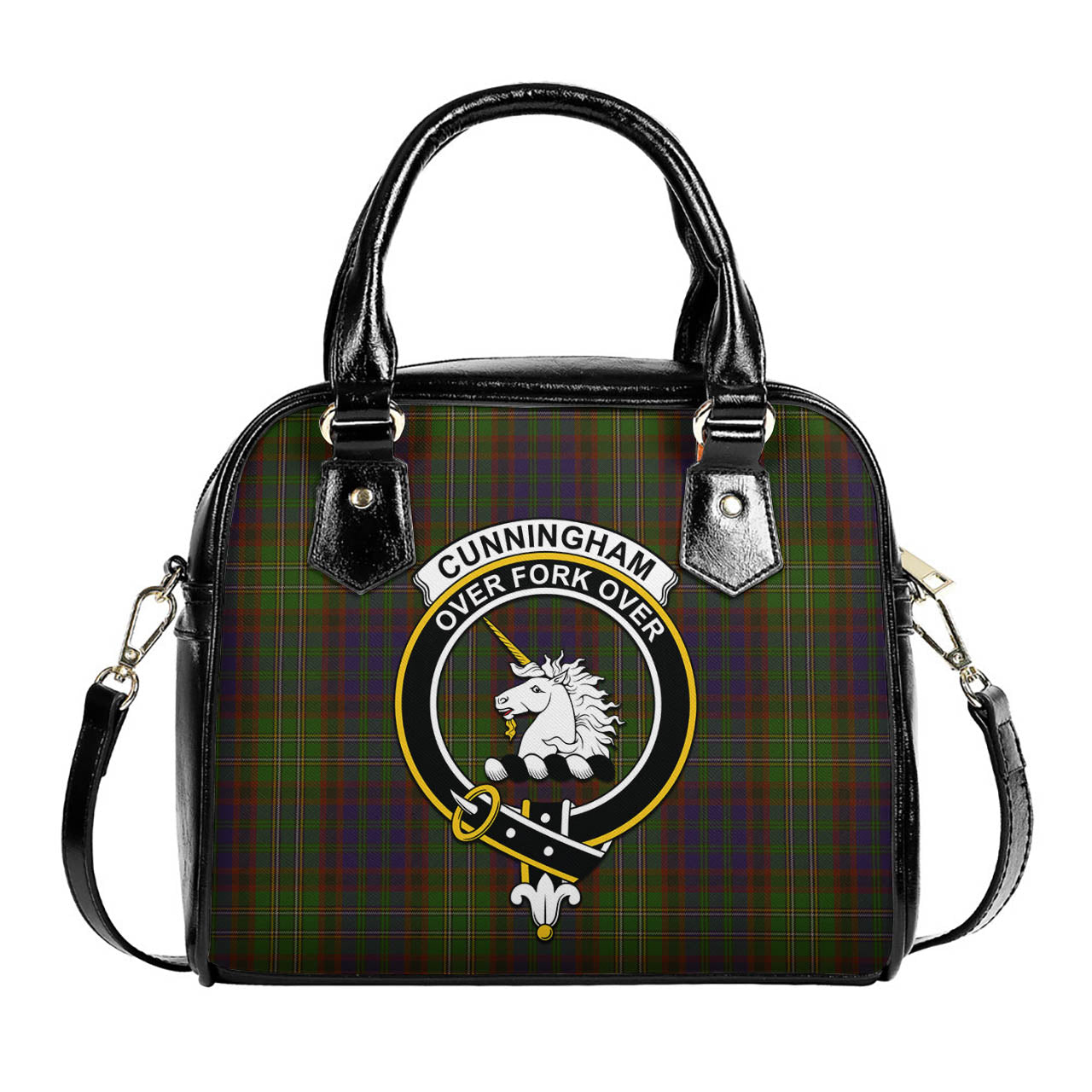 Cunningham Hunting Modern Tartan Shoulder Handbags with Family Crest One Size 6*25*22 cm - Tartanvibesclothing