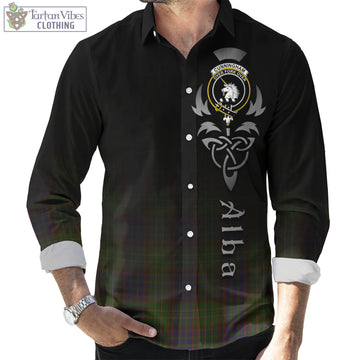 Cunningham Hunting Modern Tartan Long Sleeve Button Up Featuring Alba Gu Brath Family Crest Celtic Inspired