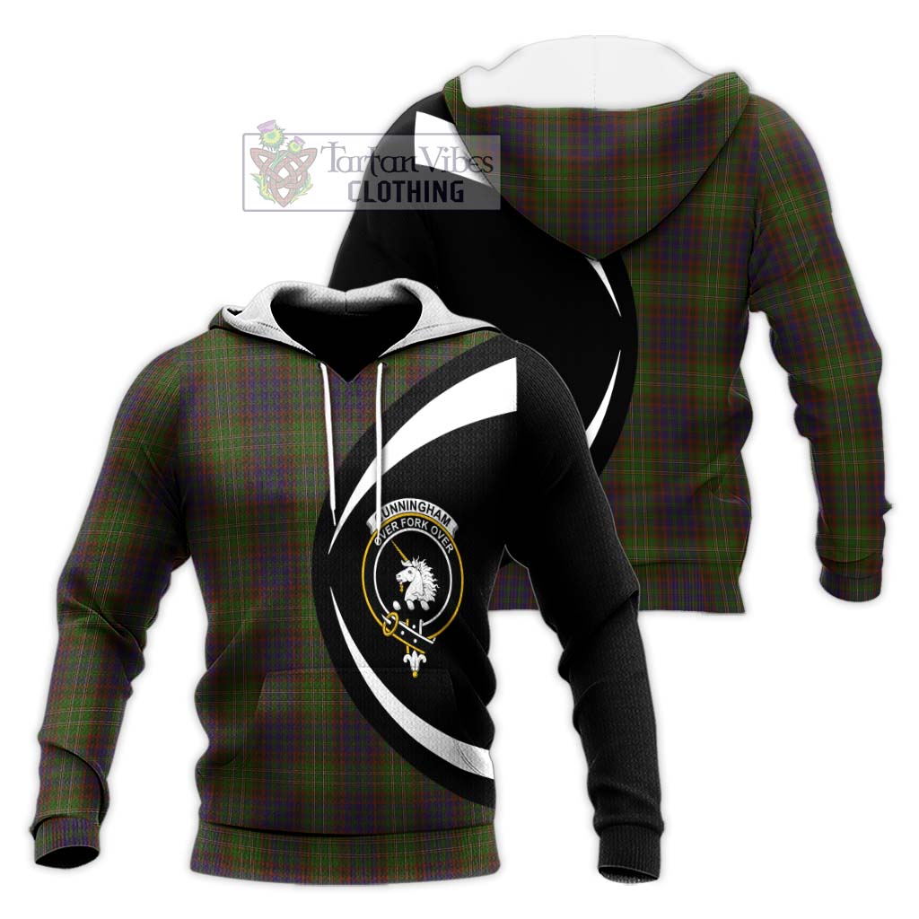 Cunningham Hunting Modern Tartan Knitted Hoodie with Family Crest Circle Style Unisex Knitted Pullover Hoodie - Tartan Vibes Clothing