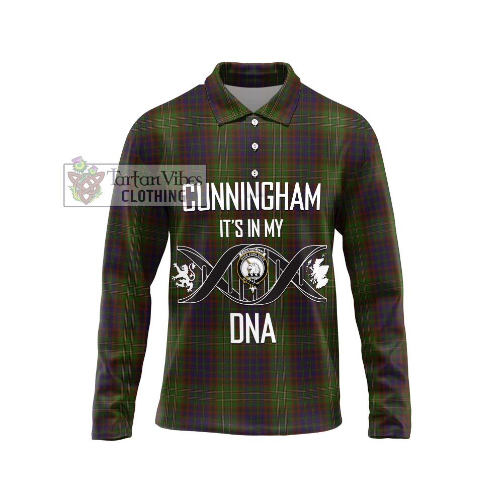 Cunningham Hunting Modern Tartan Long Sleeve Polo Shirt with Family Crest DNA In Me Style Unisex - Tartanvibesclothing Shop