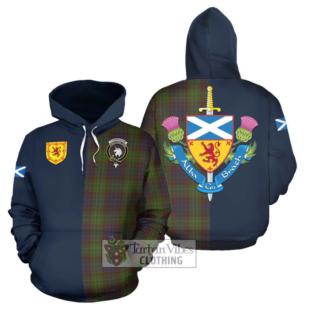 Tartan Vibes Clothing Cunningham Hunting Modern Tartan Hoodie with Scottish Lion Royal Arm Half Style