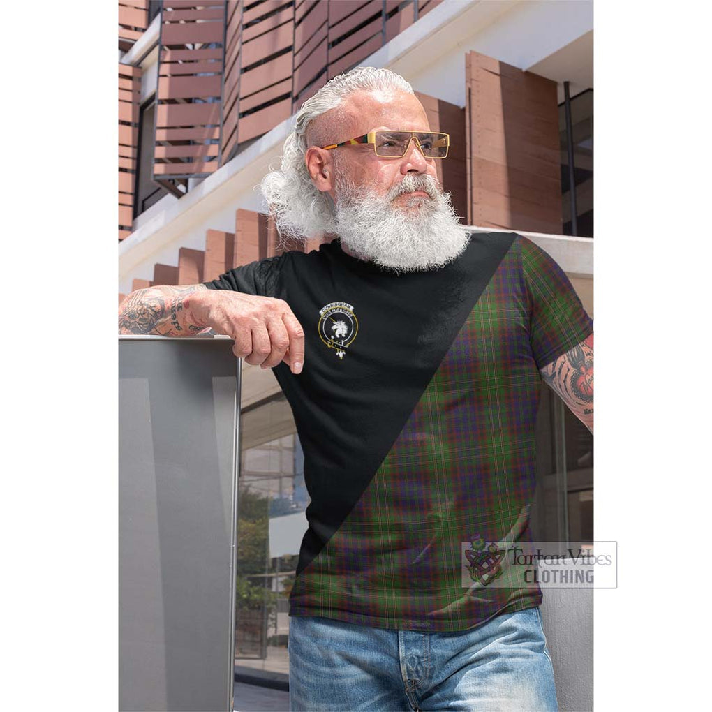 Tartan Vibes Clothing Cunningham Hunting Modern Tartan Cotton T-shirt with Family Crest and Military Logo Style