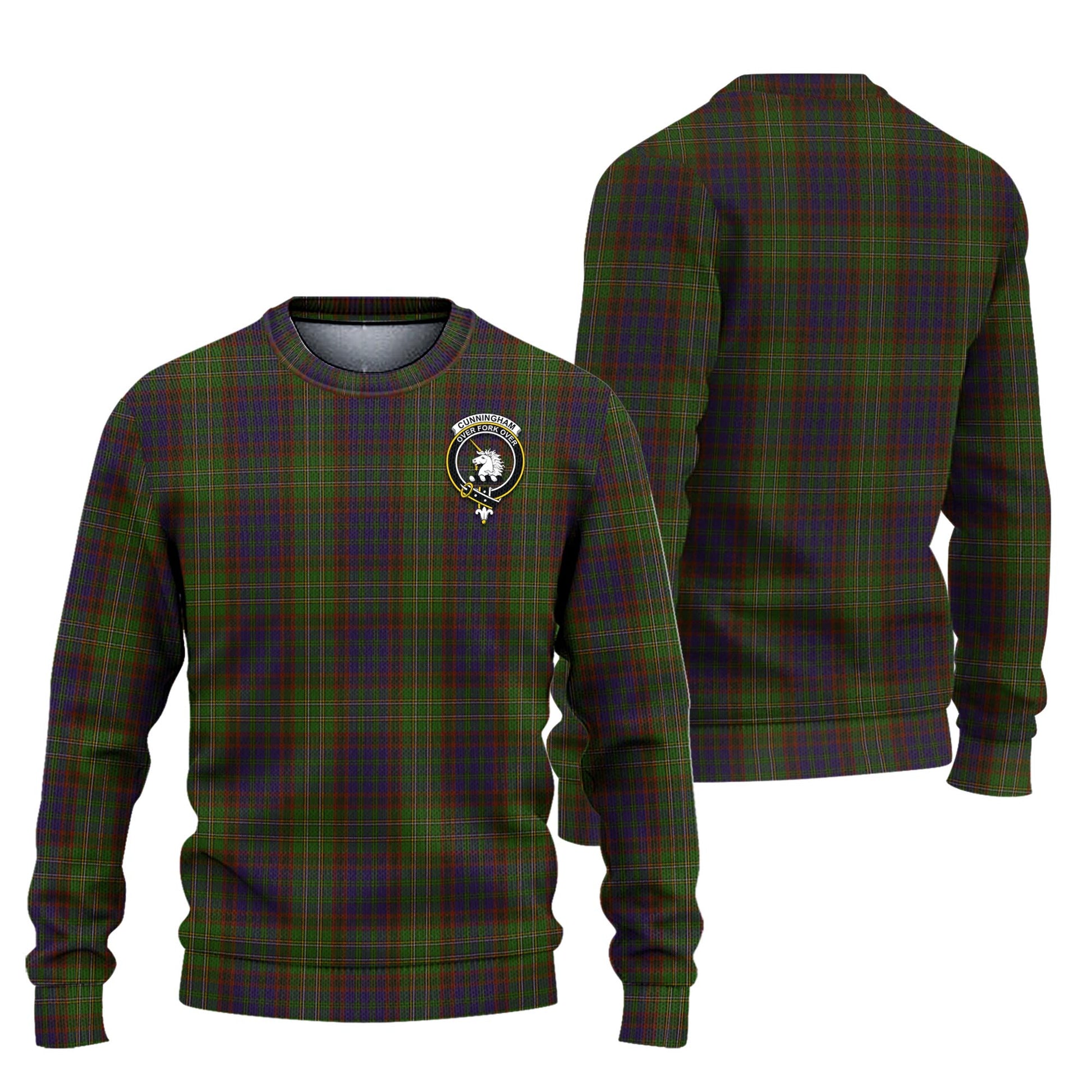 Cunningham Hunting Modern Tartan Knitted Sweater with Family Crest Unisex - Tartanvibesclothing