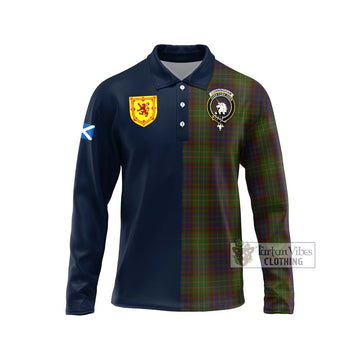 Cunningham Hunting Modern Tartan Long Sleeve Polo Shirt Alba with Scottish Lion Royal Arm Half Style