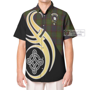 Cunningham Hunting Modern Tartan Short Sleeve Button Shirt with Family Crest and Celtic Symbol Style