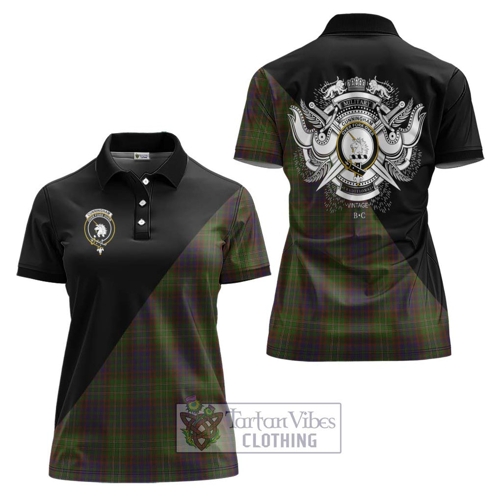 Cunningham Hunting Modern Tartan Women's Polo Shirt with Family Crest and Military Logo Style Women - Tartanvibesclothing Shop