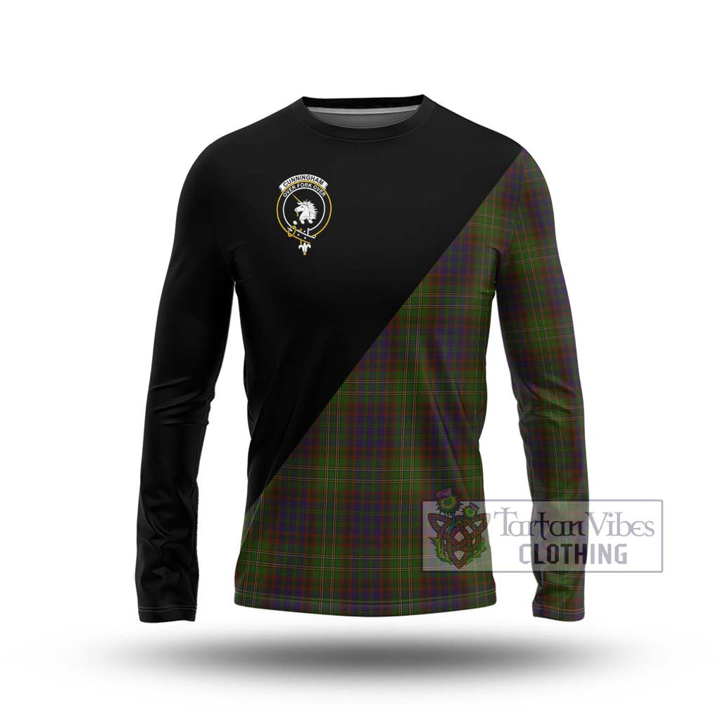 Cunningham Hunting Modern Tartan Long Sleeve T-Shirt with Family Crest and Military Logo Style Unisex - Tartanvibesclothing Shop