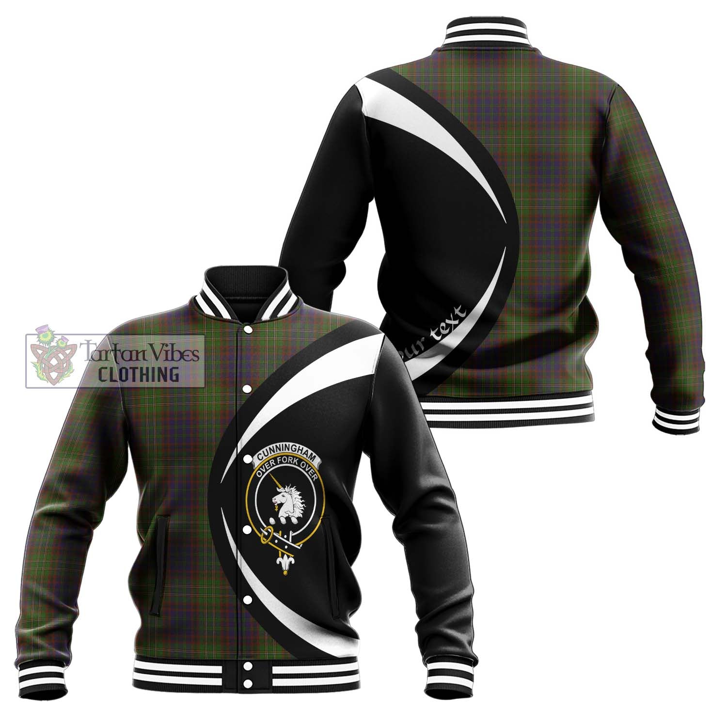 Cunningham Hunting Modern Tartan Baseball Jacket with Family Crest Circle Style Unisex - Tartan Vibes Clothing