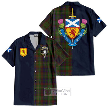 Cunningham Hunting Modern Tartan Short Sleeve Button Shirt Alba with Scottish Lion Royal Arm Half Style