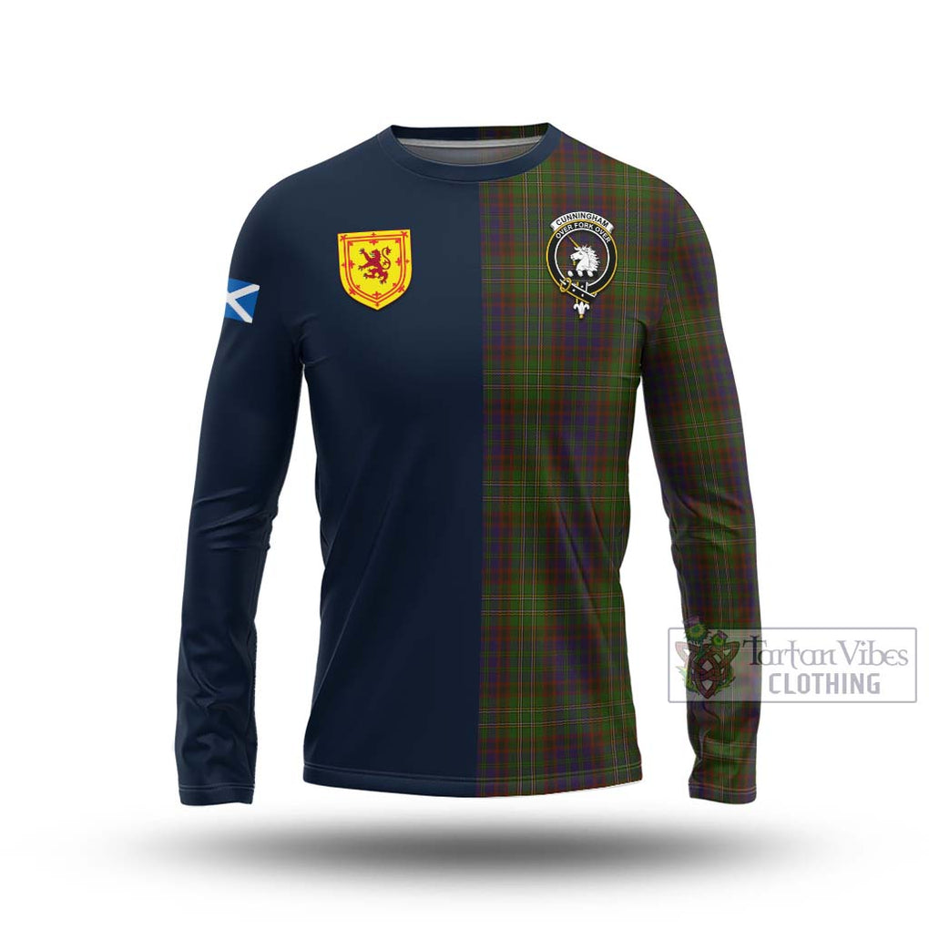 Tartan Vibes Clothing Cunningham Hunting Modern Tartan Long Sleeve T-Shirt with Scottish Lion Royal Arm Half Style