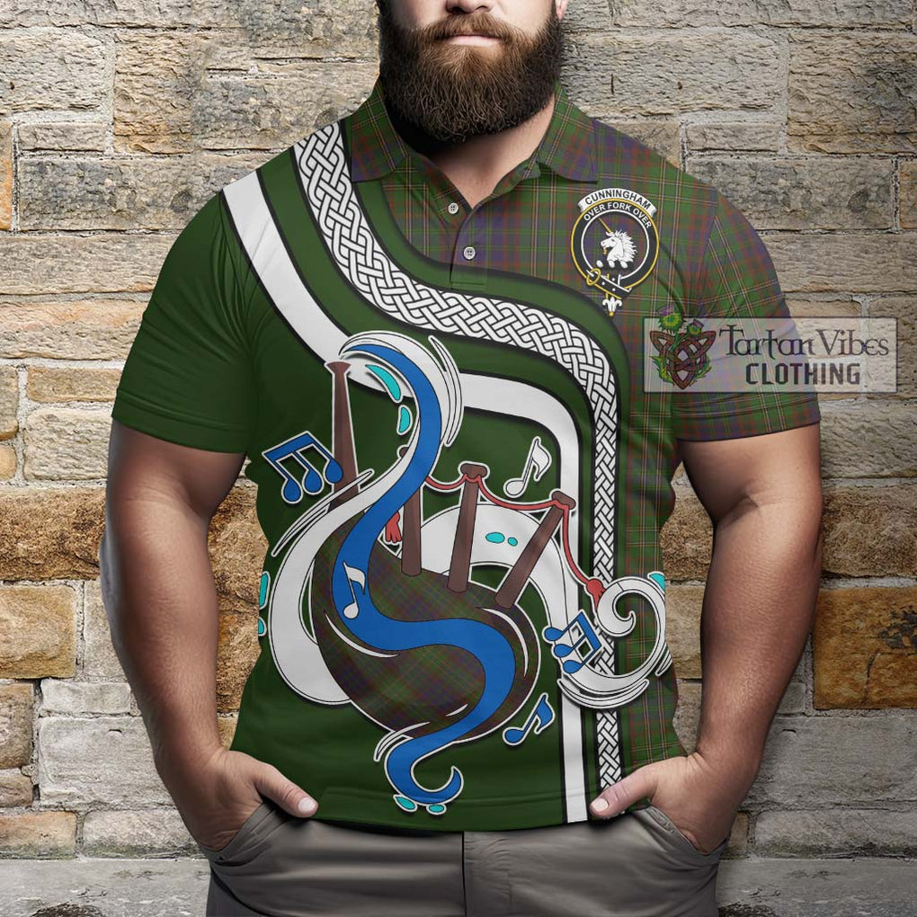 Tartan Vibes Clothing Cunningham Hunting Modern Tartan Polo Shirt with Epic Bagpipe Style