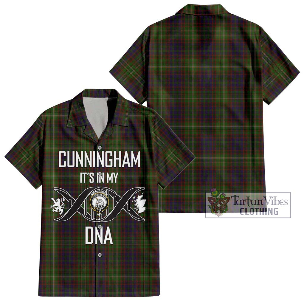 Cunningham Hunting Modern Tartan Short Sleeve Button Shirt with Family Crest DNA In Me Style Kid - Tartanvibesclothing Shop