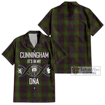 Cunningham Hunting Modern Tartan Short Sleeve Button Shirt with Family Crest DNA In Me Style