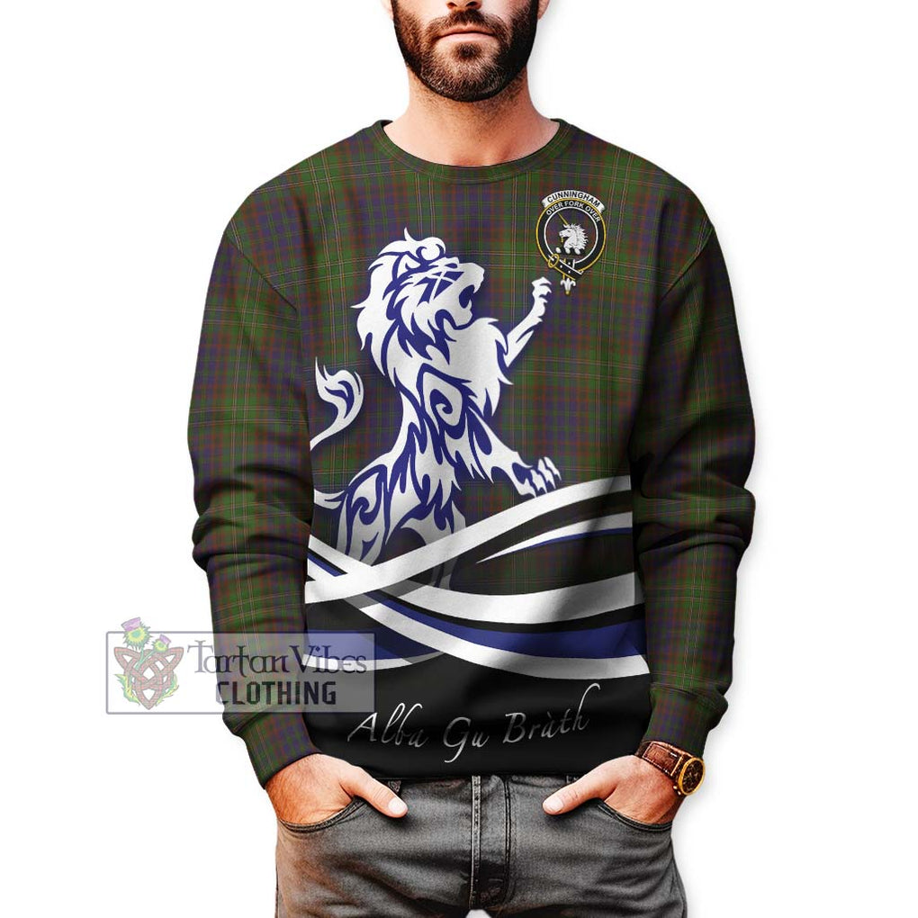 Cunningham Hunting Modern Tartan Sweatshirt with Alba Gu Brath Regal Lion Emblem Unisex - Tartanvibesclothing Shop