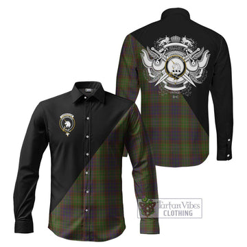 Cunningham Hunting Modern Tartan Long Sleeve Button Shirt with Family Crest and Military Logo Style