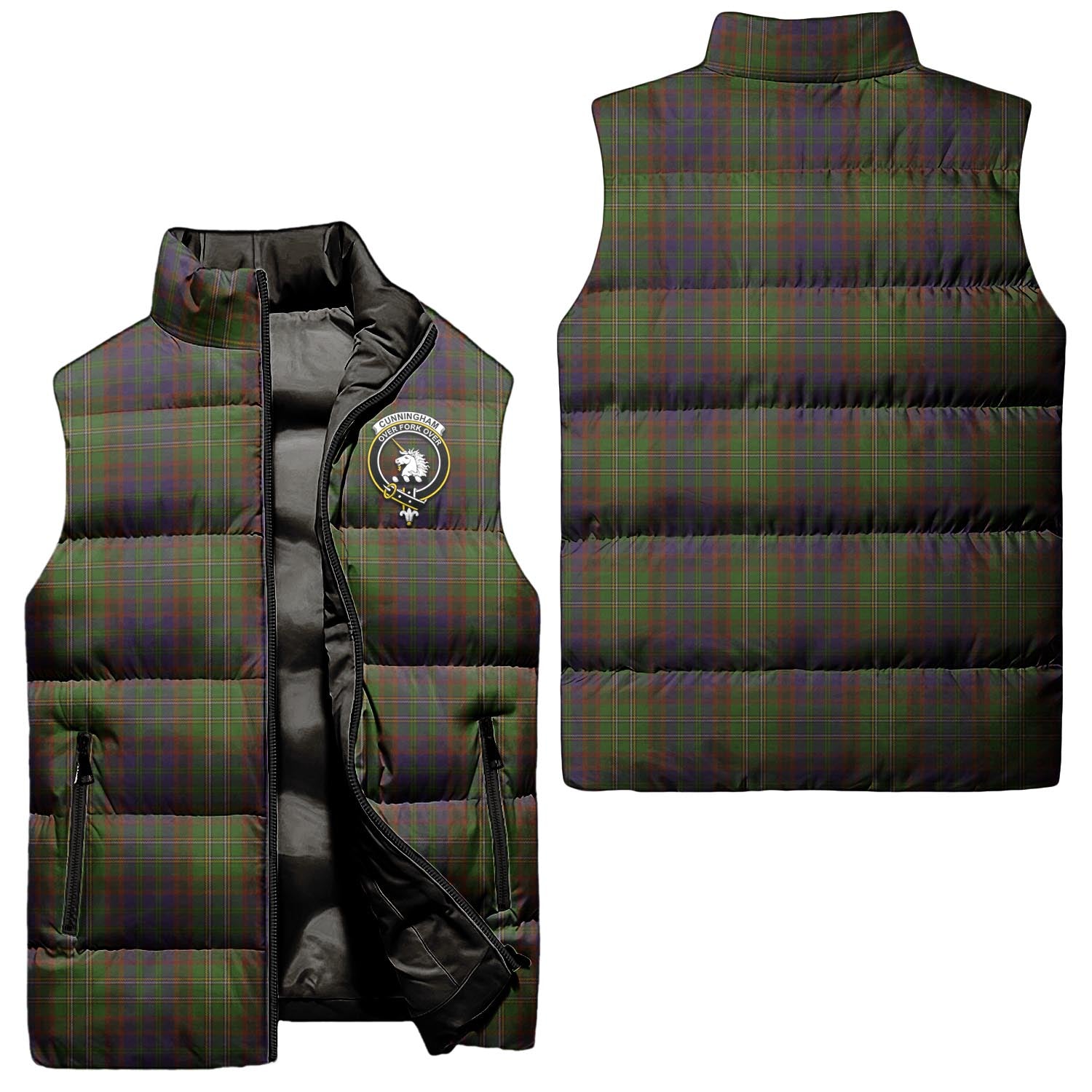 Cunningham Hunting Modern Tartan Sleeveless Puffer Jacket with Family Crest Unisex - Tartanvibesclothing