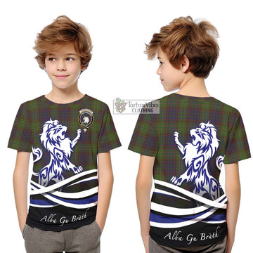 Cunningham Hunting Modern Tartan Kid T-Shirt with Alba Gu Brath Regal Lion Emblem