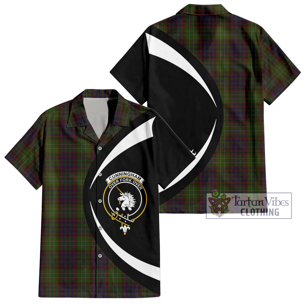 Cunningham Hunting Modern Tartan Short Sleeve Button Up with Family Crest Circle Style Kid - Tartan Vibes Clothing