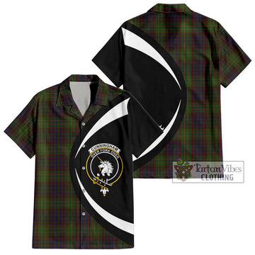 Cunningham Hunting Modern Tartan Short Sleeve Button Up with Family Crest Circle Style