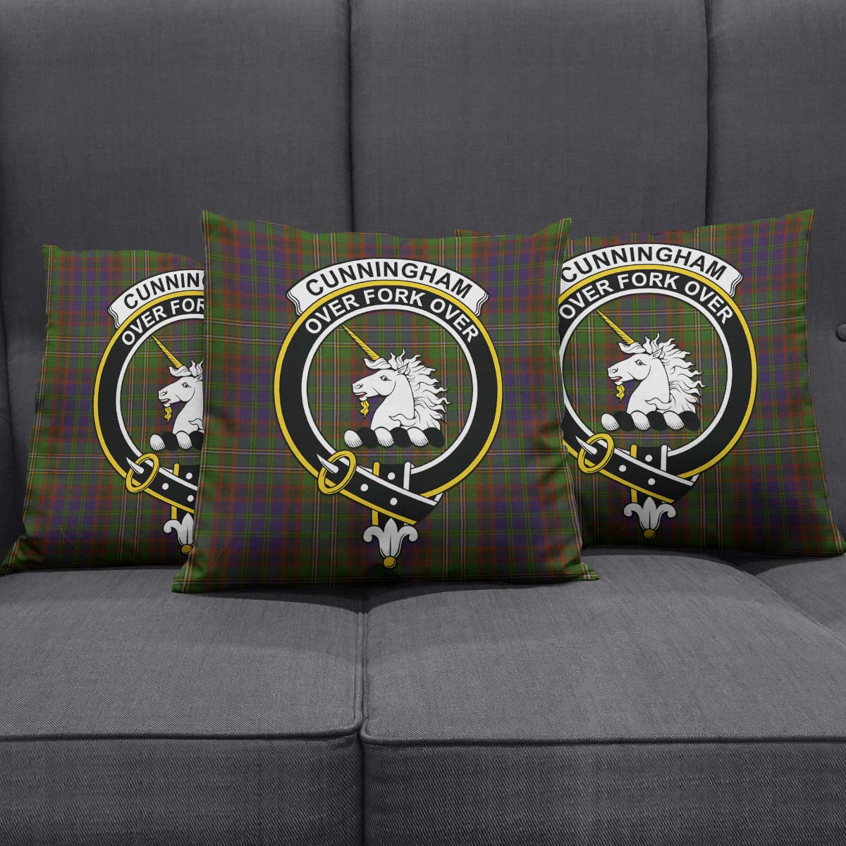 Cunningham Hunting Modern Tartan Pillow Cover with Family Crest Square Pillow Cover - Tartanvibesclothing