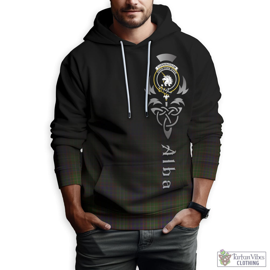 Tartan Vibes Clothing Cunningham Hunting Modern Tartan Hoodie Featuring Alba Gu Brath Family Crest Celtic Inspired