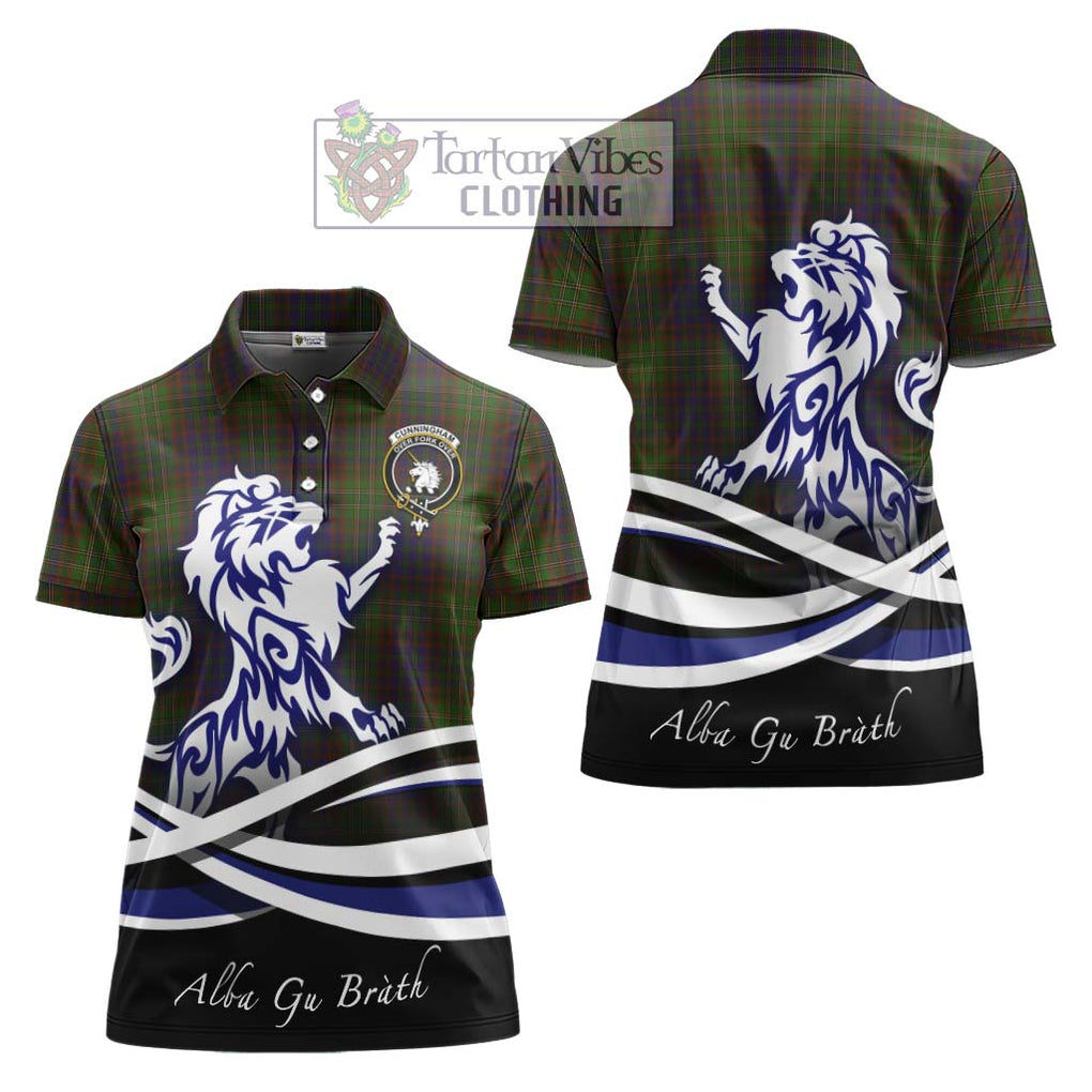 Cunningham Hunting Modern Tartan Women's Polo Shirt with Alba Gu Brath Regal Lion Emblem Women - Tartanvibesclothing Shop