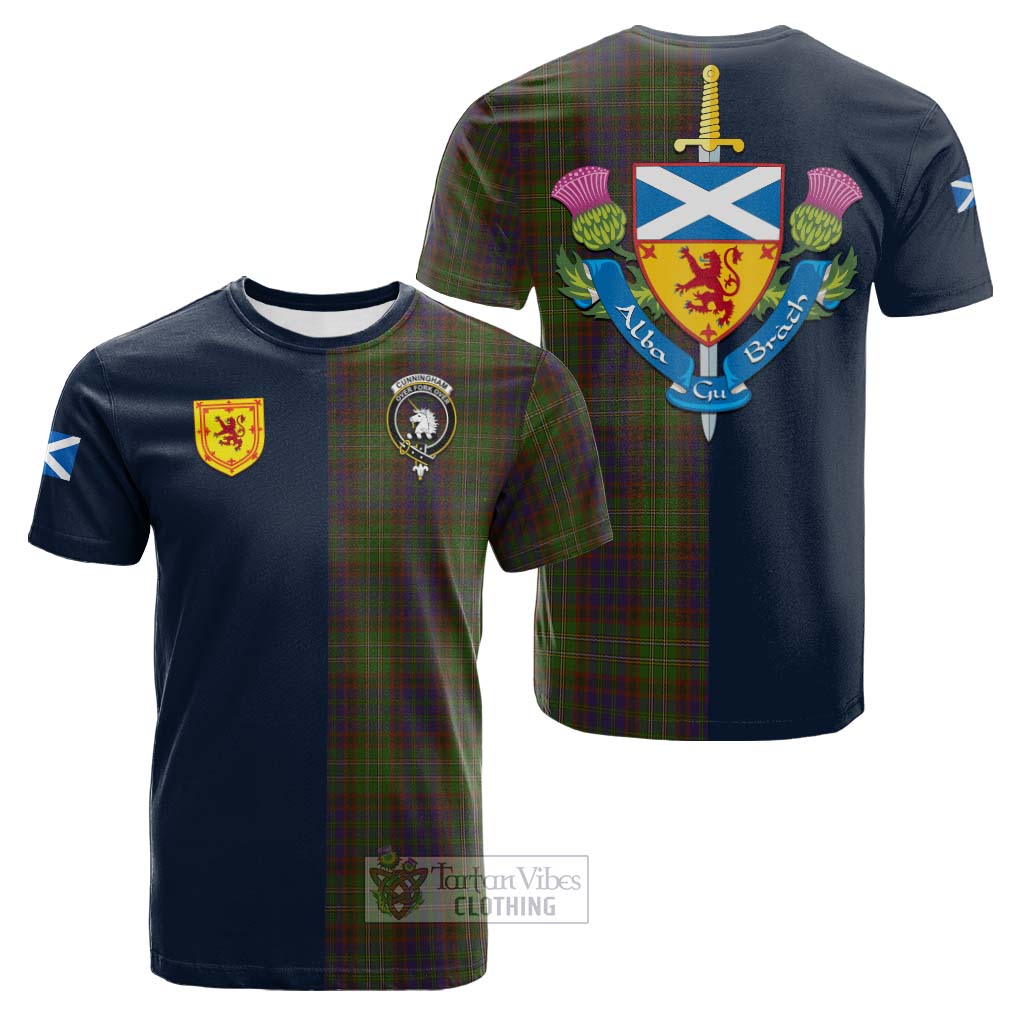 Tartan Vibes Clothing Cunningham Hunting Modern Tartan Cotton T-shirt with Scottish Lion Royal Arm Half Style