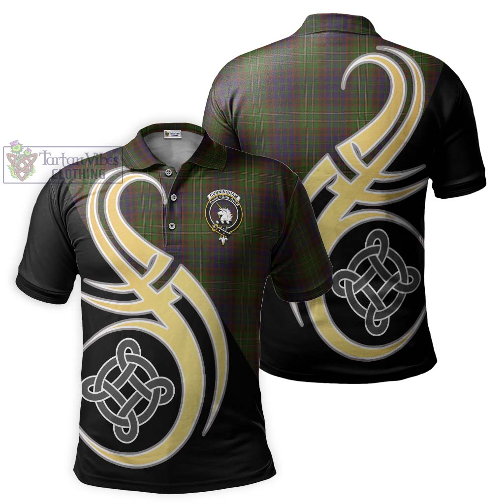 Tartan Vibes Clothing Cunningham Hunting Modern Tartan Polo Shirt with Family Crest and Celtic Symbol Style