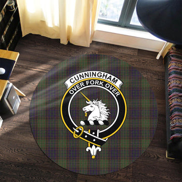 Cunningham Hunting Modern Tartan Round Rug with Family Crest