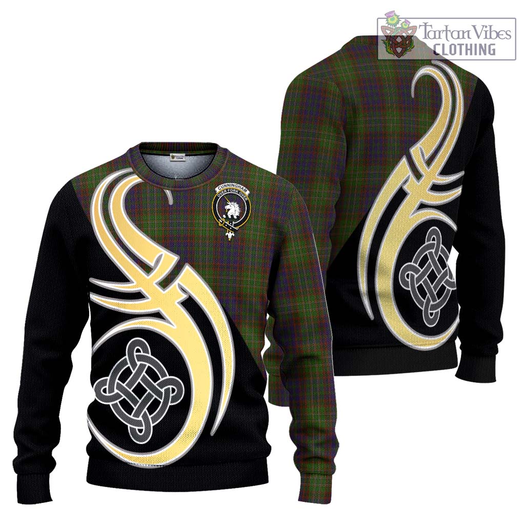 Cunningham Hunting Modern Tartan Knitted Sweater with Family Crest and Celtic Symbol Style Unisex - Tartan Vibes Clothing