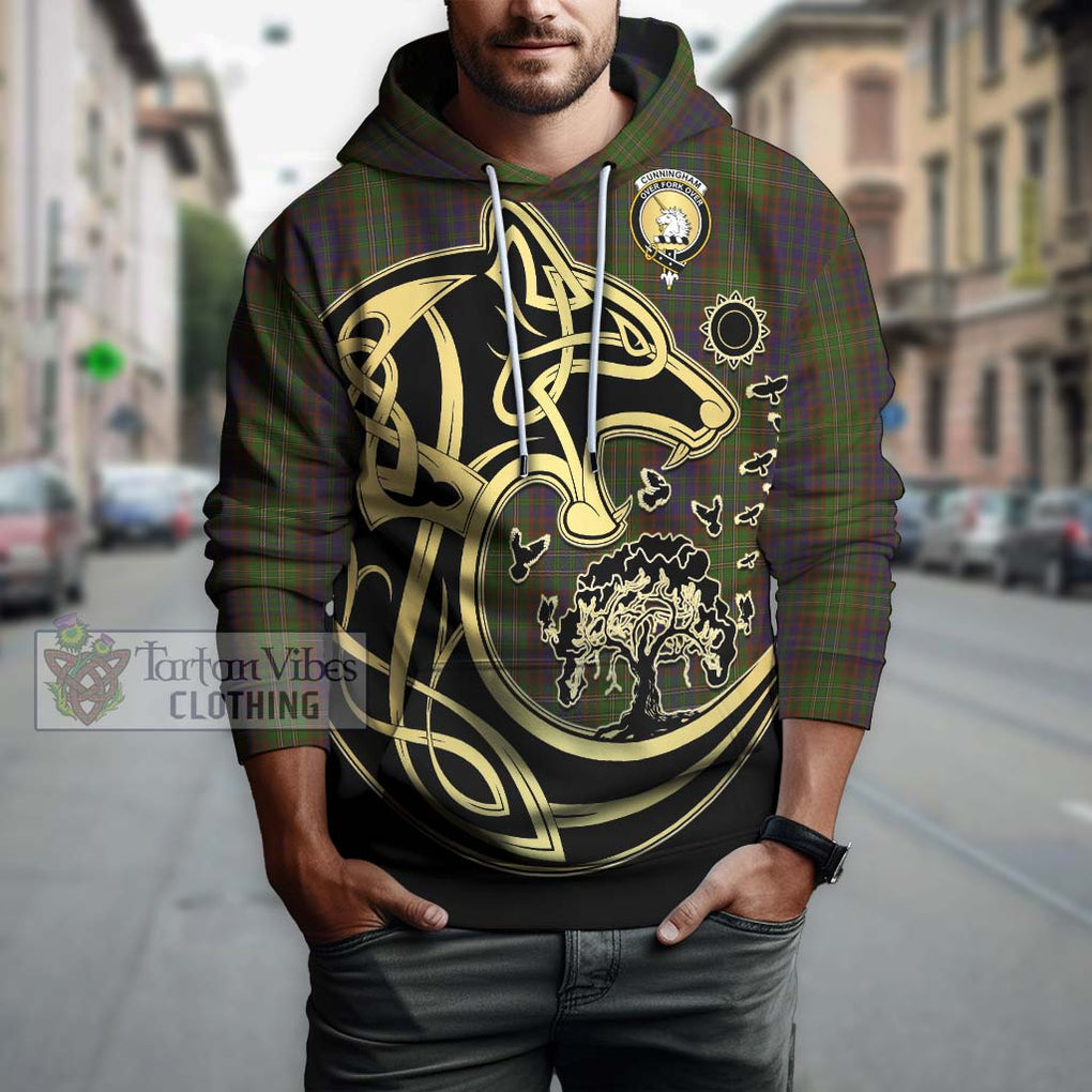 Cunningham Hunting Modern Tartan Hoodie with Family Crest Celtic Wolf Style Zip Hoodie - Tartan Vibes Clothing