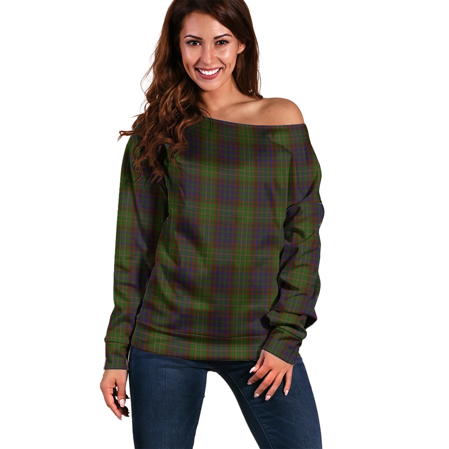 Cunningham Hunting Modern Tartan Off Shoulder Women Sweater Women - Tartanvibesclothing