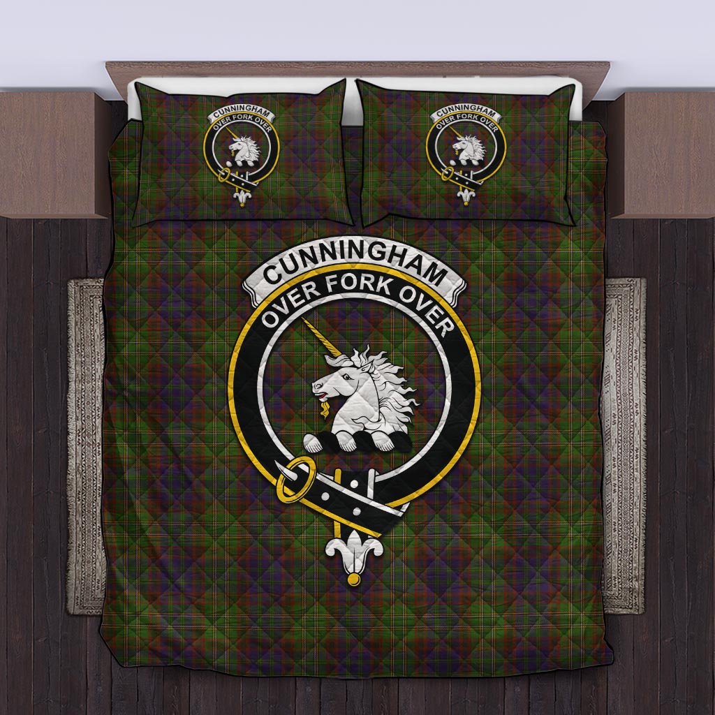 Cunningham Hunting Modern Tartan Quilt Bed Set with Family Crest Twin - Tartan Vibes Clothing