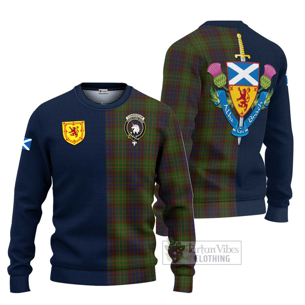 Tartan Vibes Clothing Cunningham Hunting Modern Tartan Knitted Sweater with Scottish Lion Royal Arm Half Style