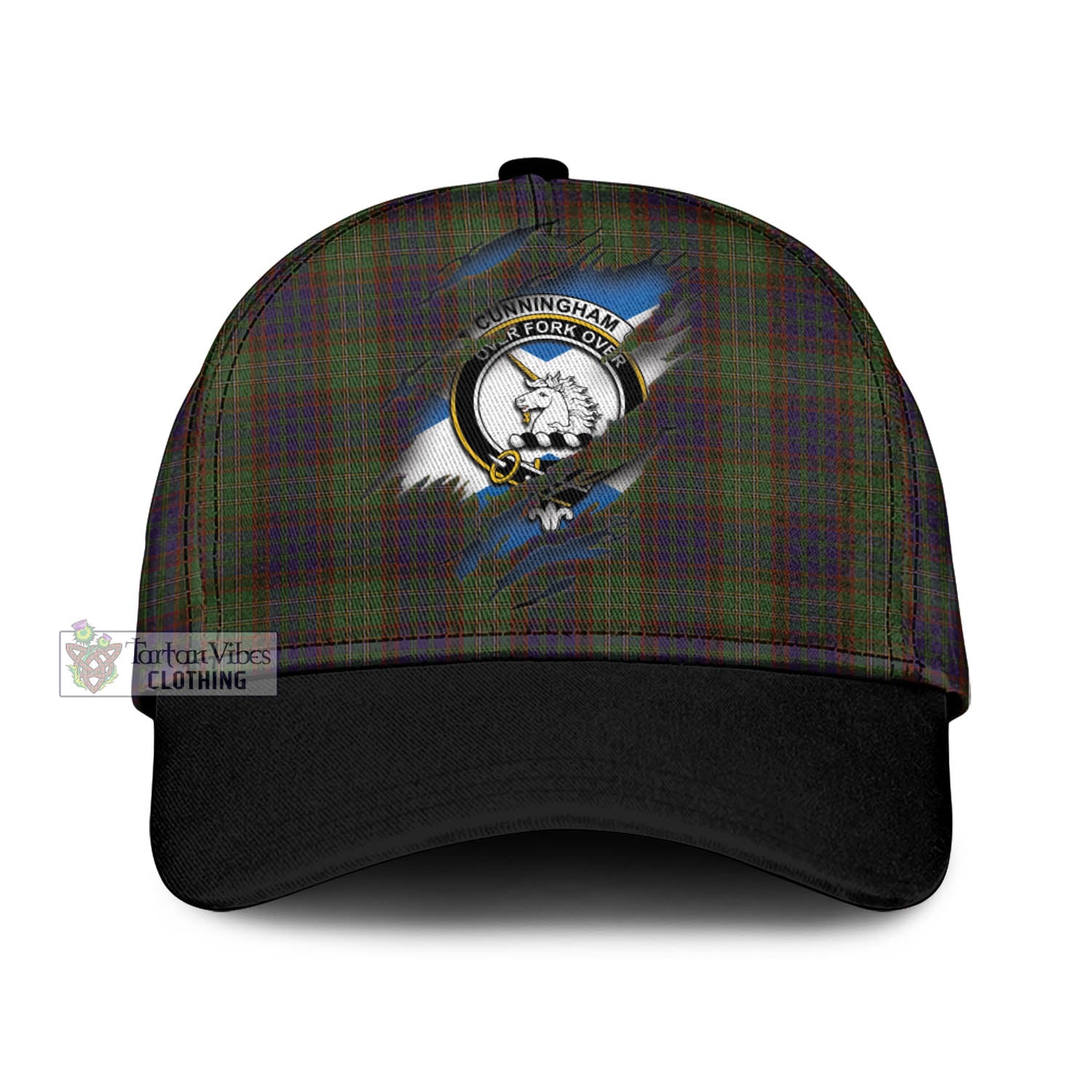 Tartan Vibes Clothing Cunningham Hunting Modern Tartan Classic Cap with Family Crest In Me Style