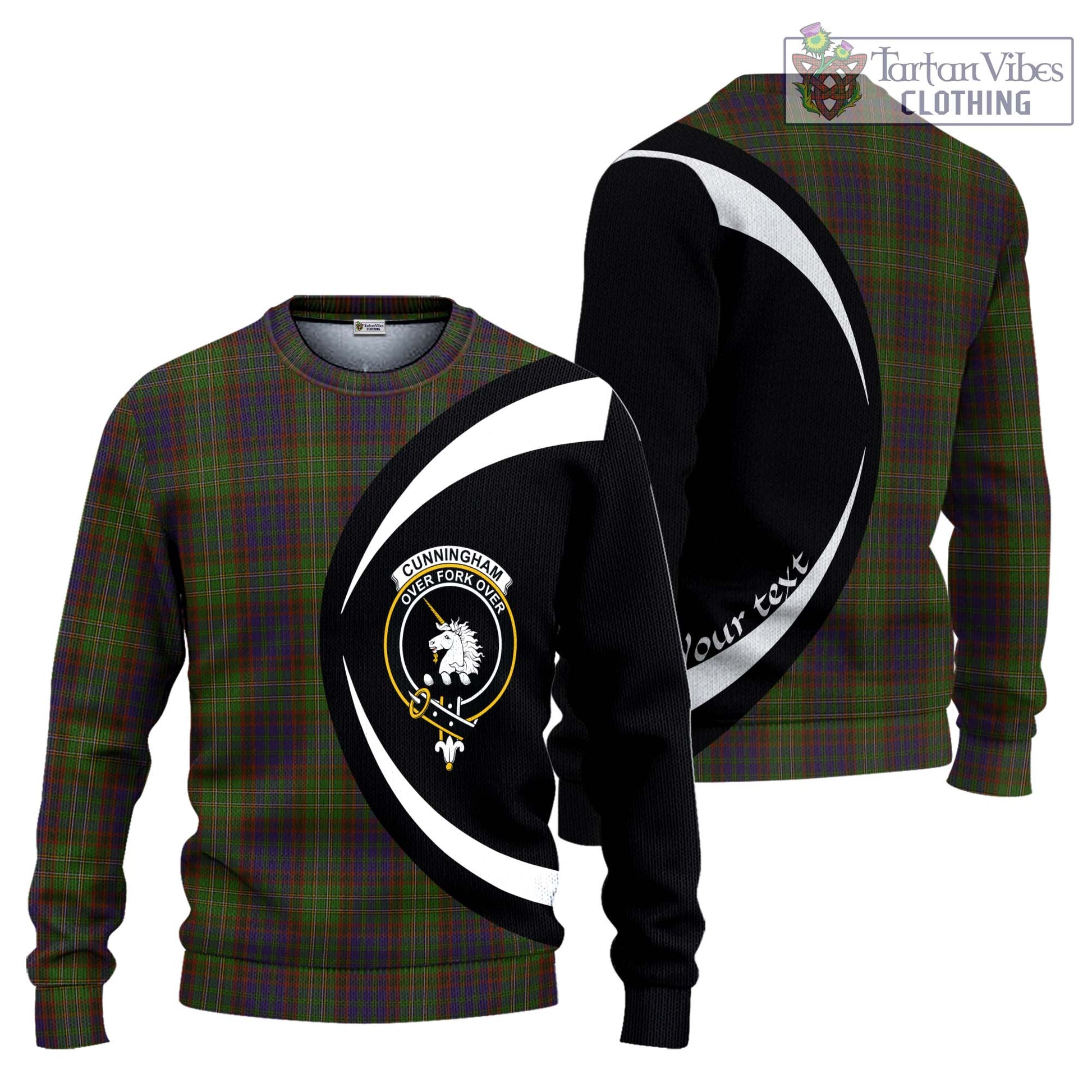 Cunningham Hunting Modern Tartan Ugly Sweater with Family Crest Circle Style Unisex - Tartan Vibes Clothing